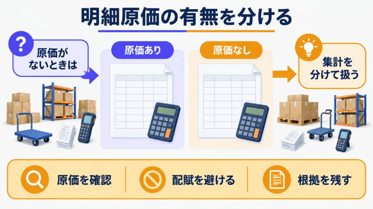 明細原価の有無を分ける表と矢印
