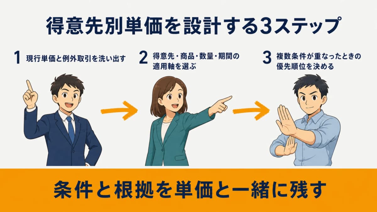 現行単価の抽出から適用軸と優先順位を決める3ステップ