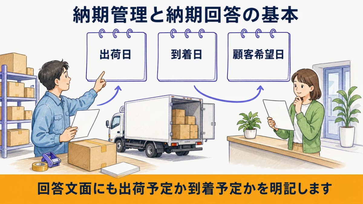出荷日・到着日・顧客希望日を分けて納期回答を決める全体図