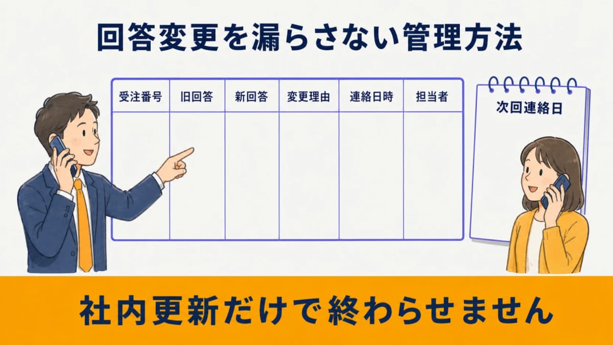 旧回答・新回答・変更理由と次回連絡日を残す納期変更管理図