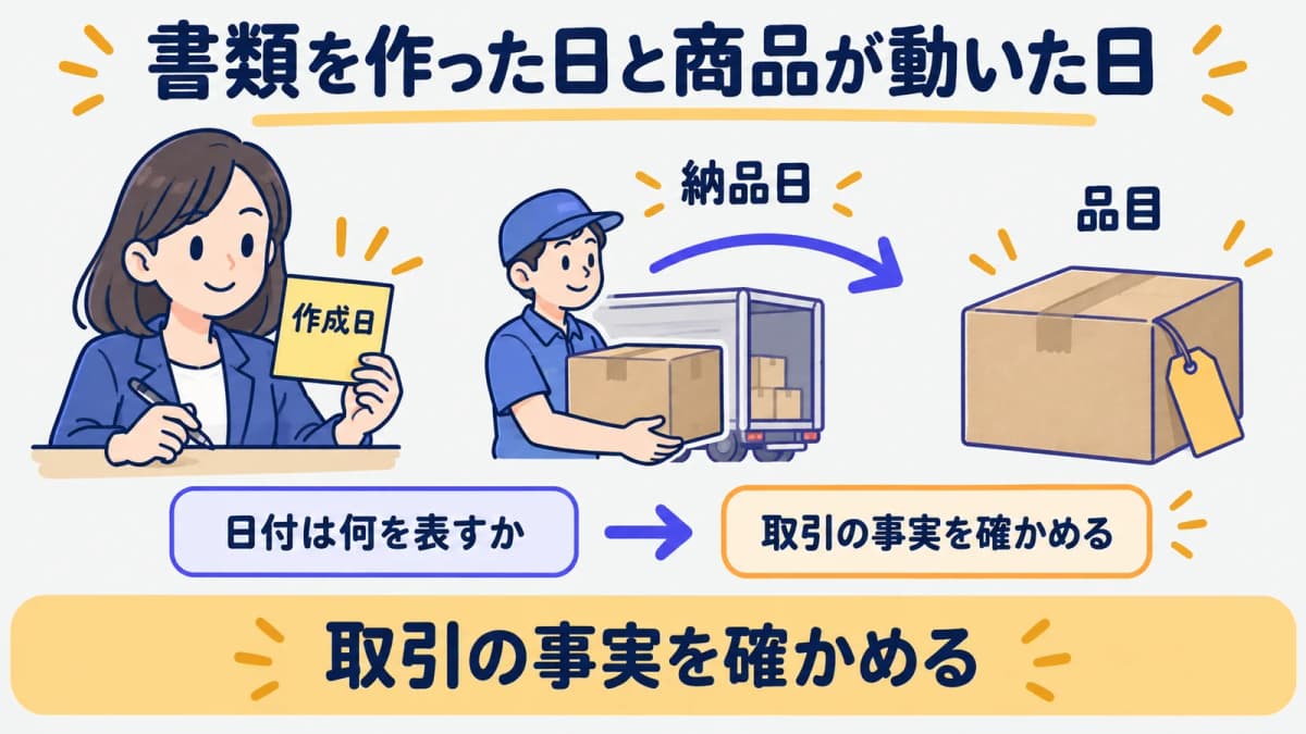 納品書を発行した日と品目が動いた日を分けて記録する図