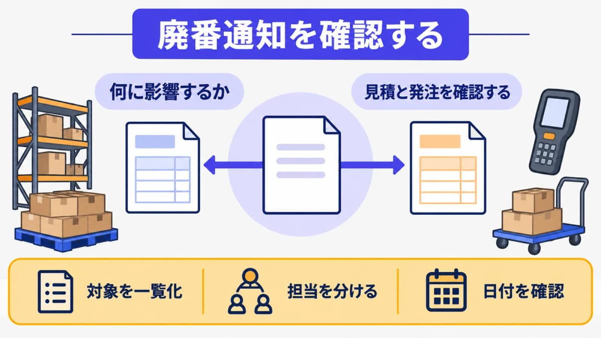 廃番通知から見積と発注を確認するクリップボード