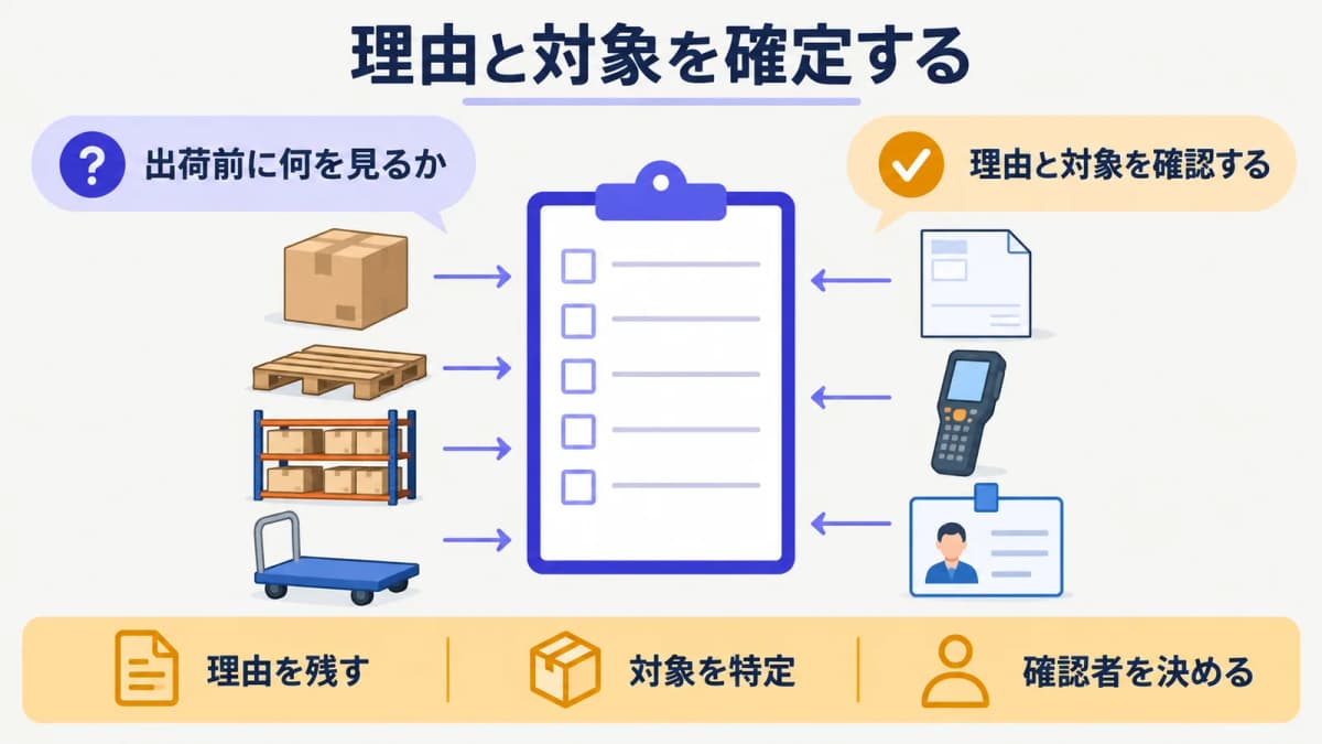 無償出荷の理由と対象を確認するチェック表