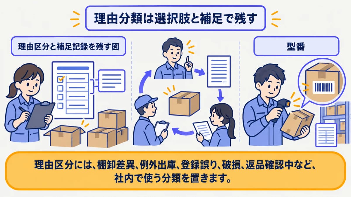 理由区分と補足記録を残す図