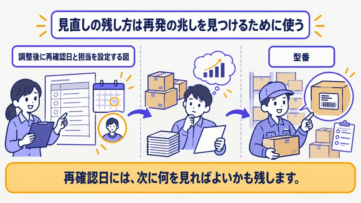 調整後に再確認日と担当を設定する図