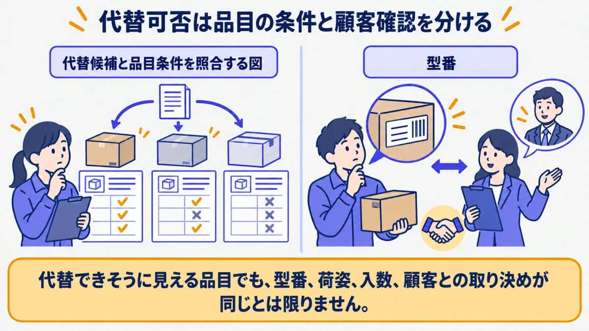 代替候補と品目条件を照合する図
