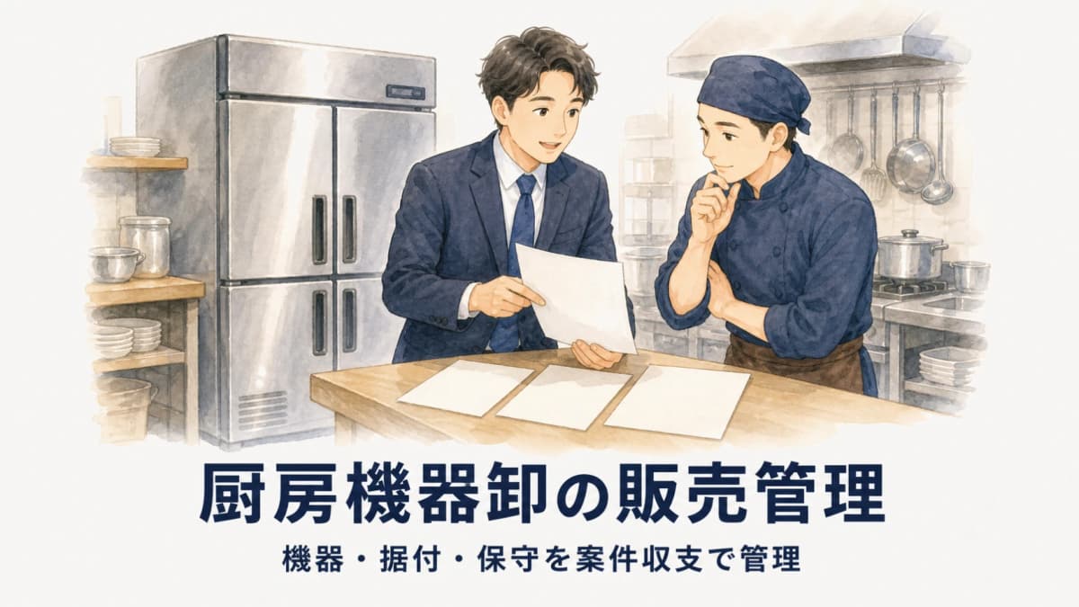 厨房機器卸の販売管理|機器・据付・保守を案件収支で管理
