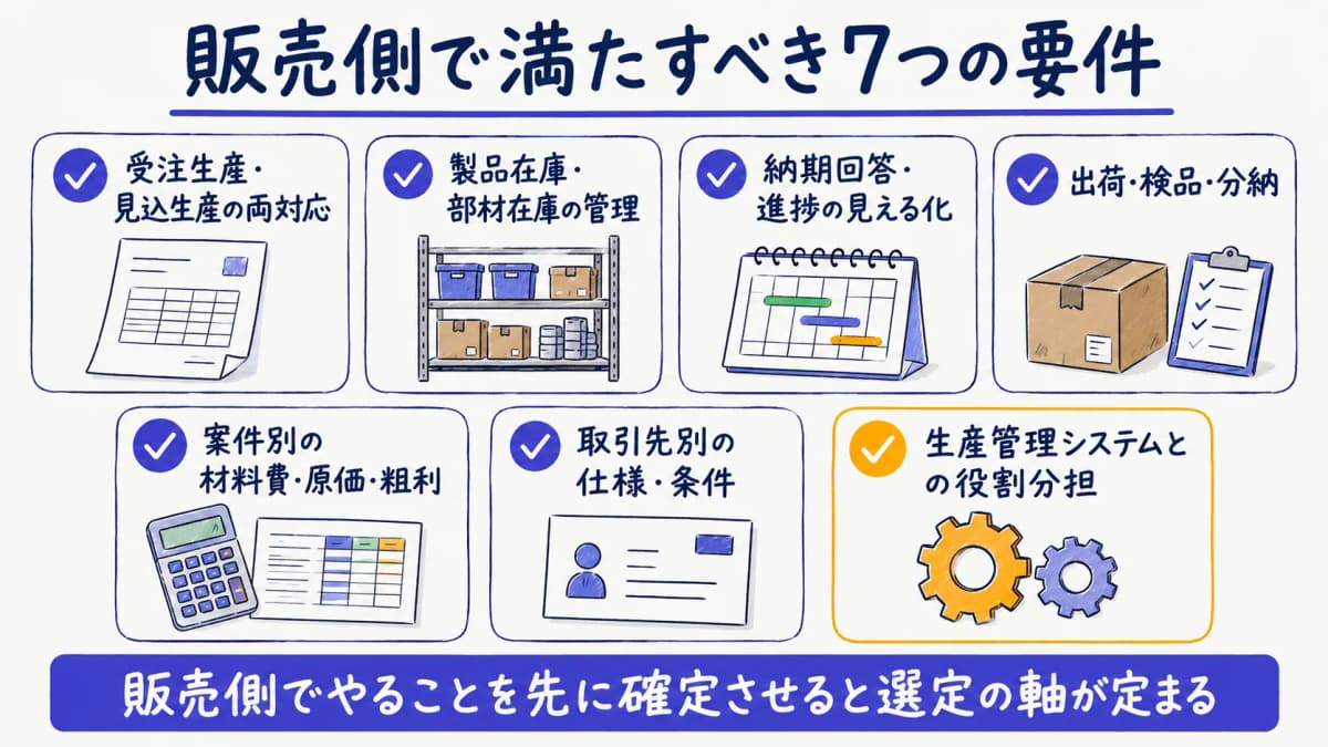 製造業が販売管理システムに求める要件の早見表イメージ