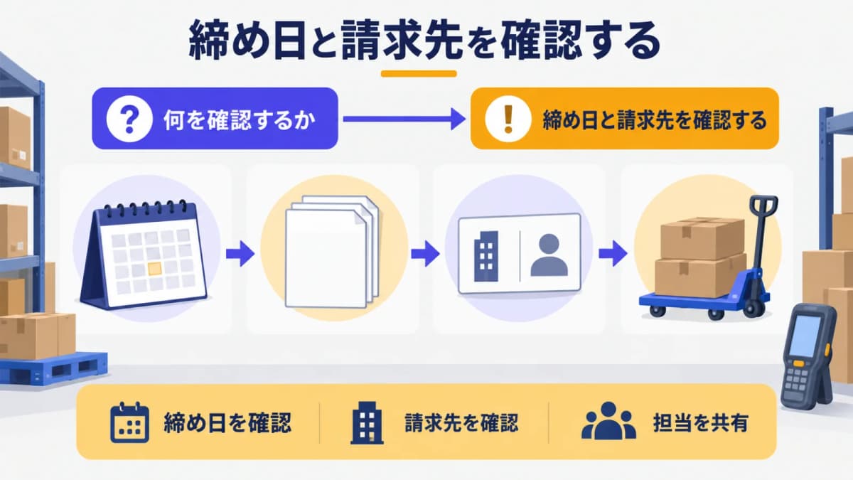締め日と請求先を確認するカレンダーと伝票