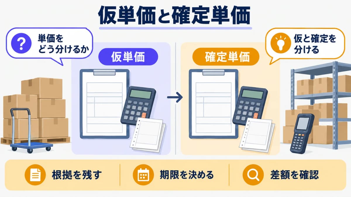 仮単価と確定単価を分ける見積書と電卓