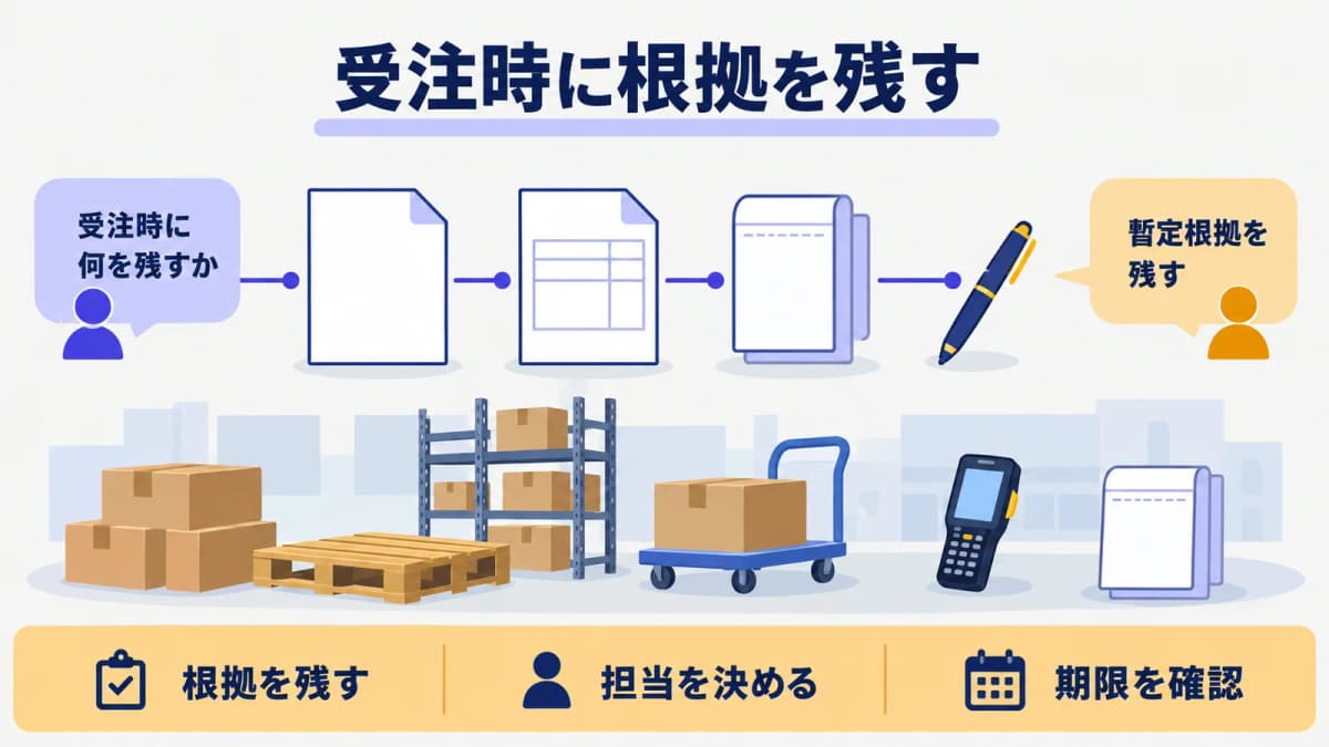 受注時の暫定根拠を記す見積書と伝票の控え