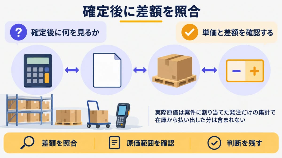 確定単価と差額を照合する電卓と見積書