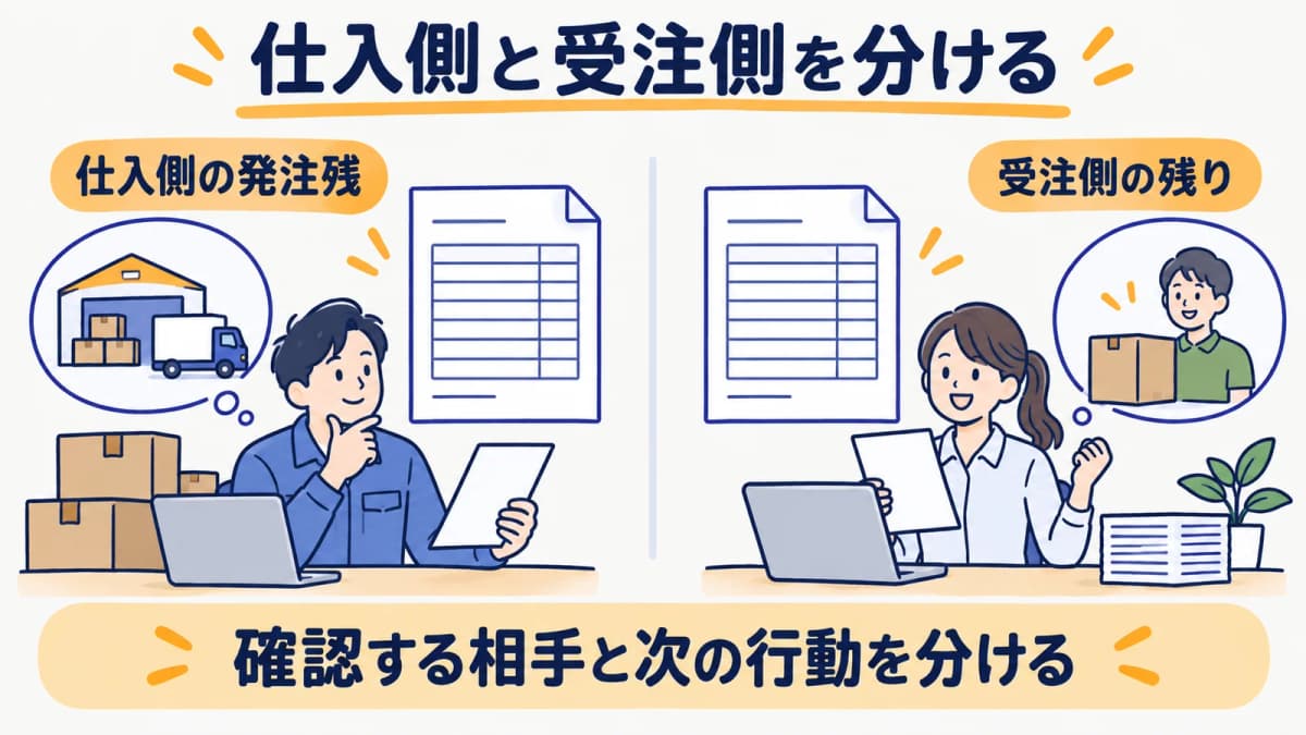 発注残と受注残を分ける発注書と段ボール箱