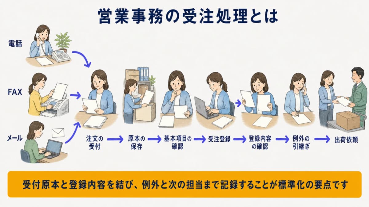 電話・FAX・メールの受付から確認・受注登録・出荷依頼までをつなぐ標準工程