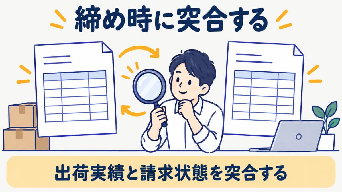 納品書と請求書を虫眼鏡で突合する担当者