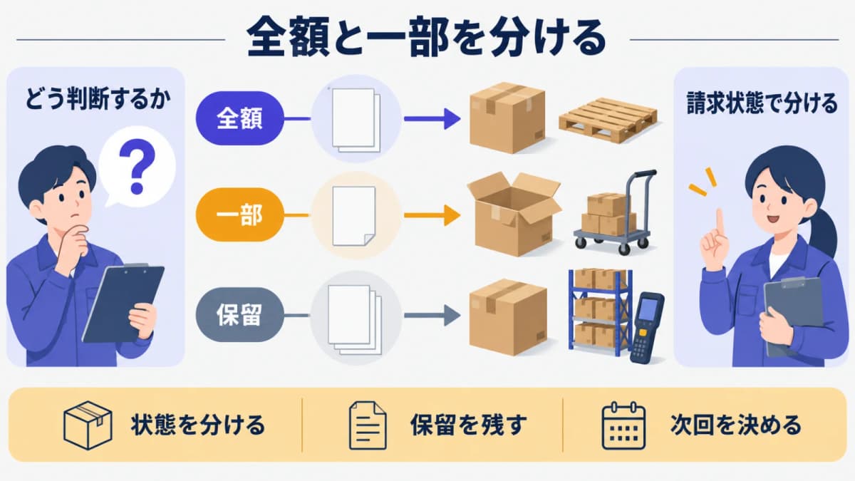 全額一部保留を分ける判断表と伝票