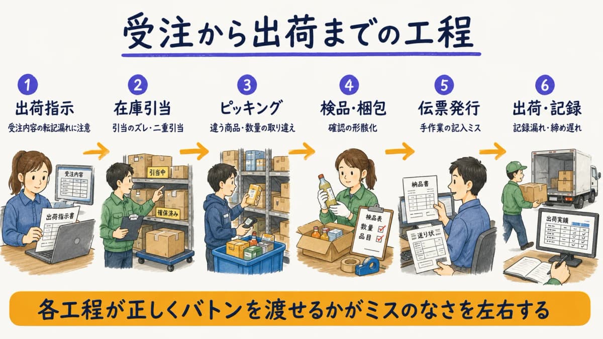 受注から出荷までの工程を順に示した図
