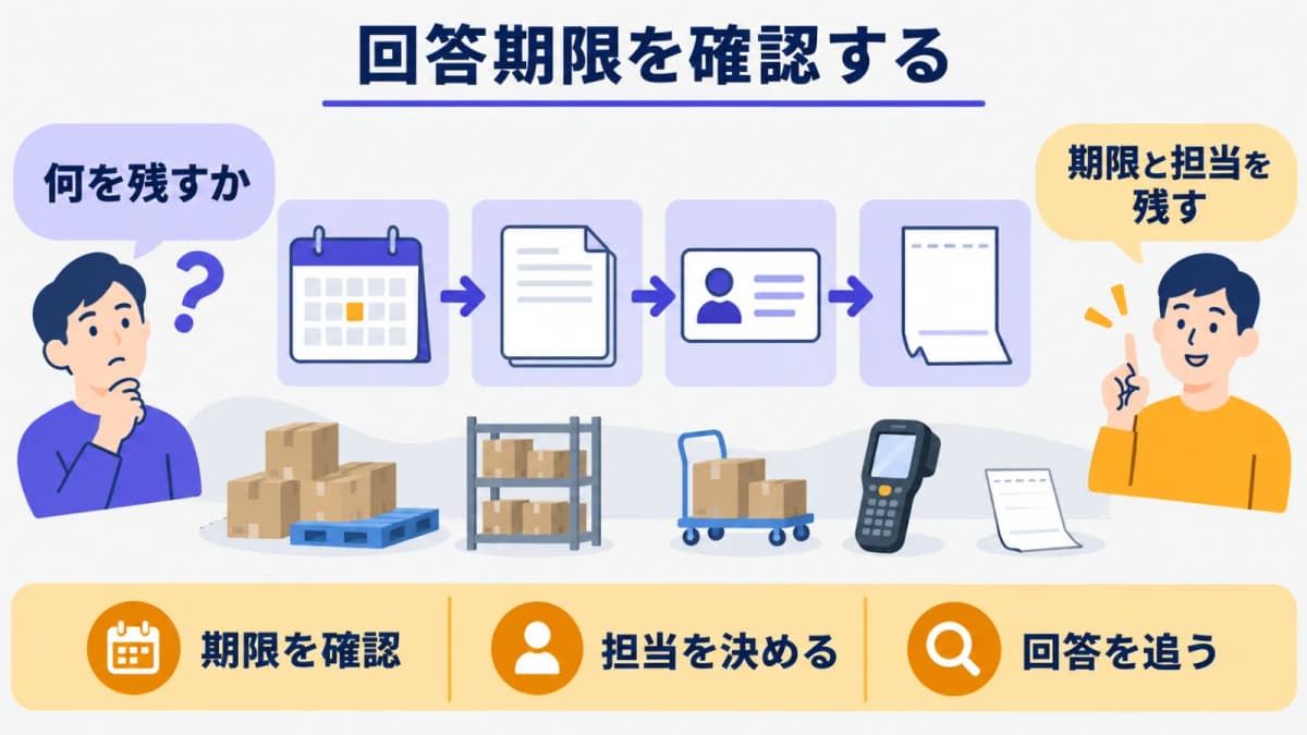 回答期限と担当を確認するカレンダーと見積書