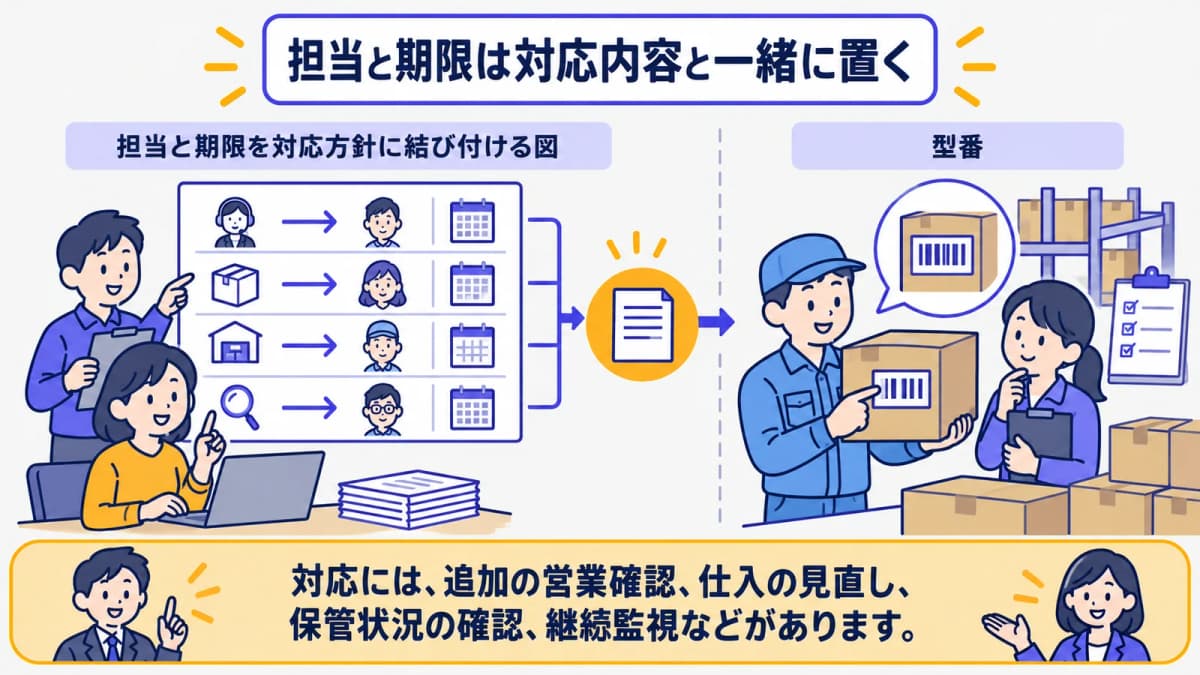担当と期限を対応方針に結び付ける図