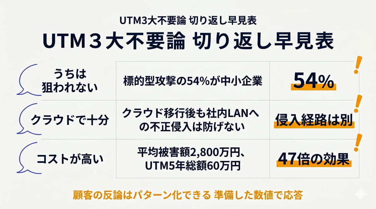 UTM3大不要論と切り返しデータ早見表