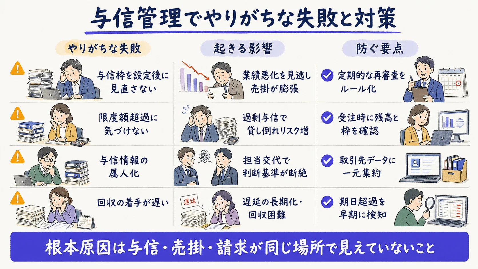 与信管理でやりがちな失敗と対策の対応表